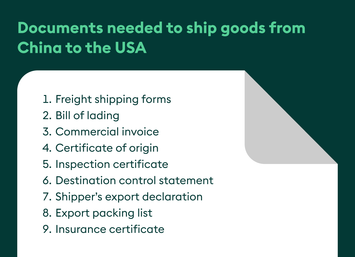 documents for China to USA shipping