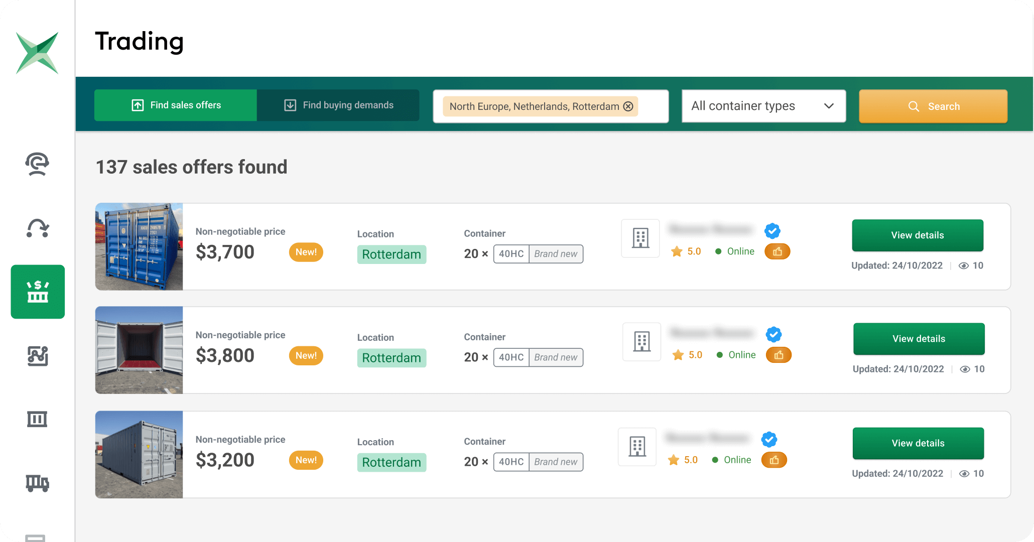 Container trading platform